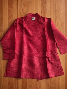 Women's Red Satin Wrap Trench Coat